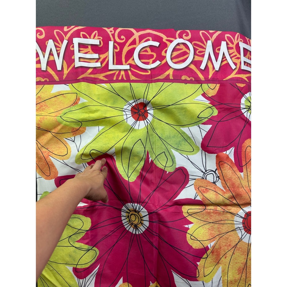 Evergreen Enterprises Floral‎ Welcome Garden Flag Large Pink Green Orange 28x40